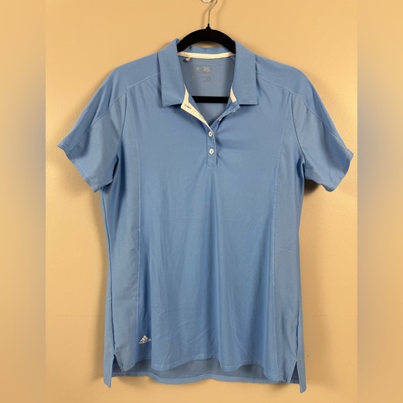 Adidas Advantage Golf Polo L Light Blue Short Sleeve Sporty Clean Athleisure - Picture 1 of 7
